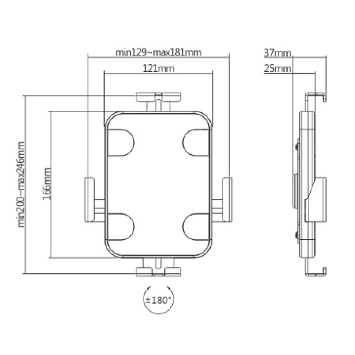 POWERTECH επιτοίχια βάση tablet PT-1447, αντικλεπτική, 7.9-11", μαύρη
