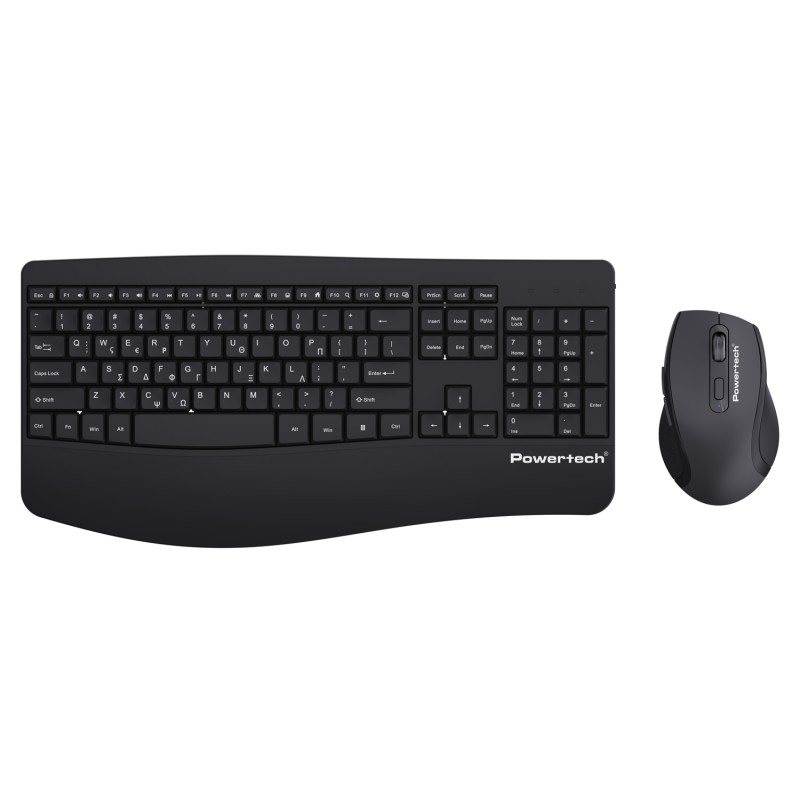 POWERTECH set ποντίκι & πληκτρολόγιο PT-1490, 2.4GHz & Bluetooth, μαύρο