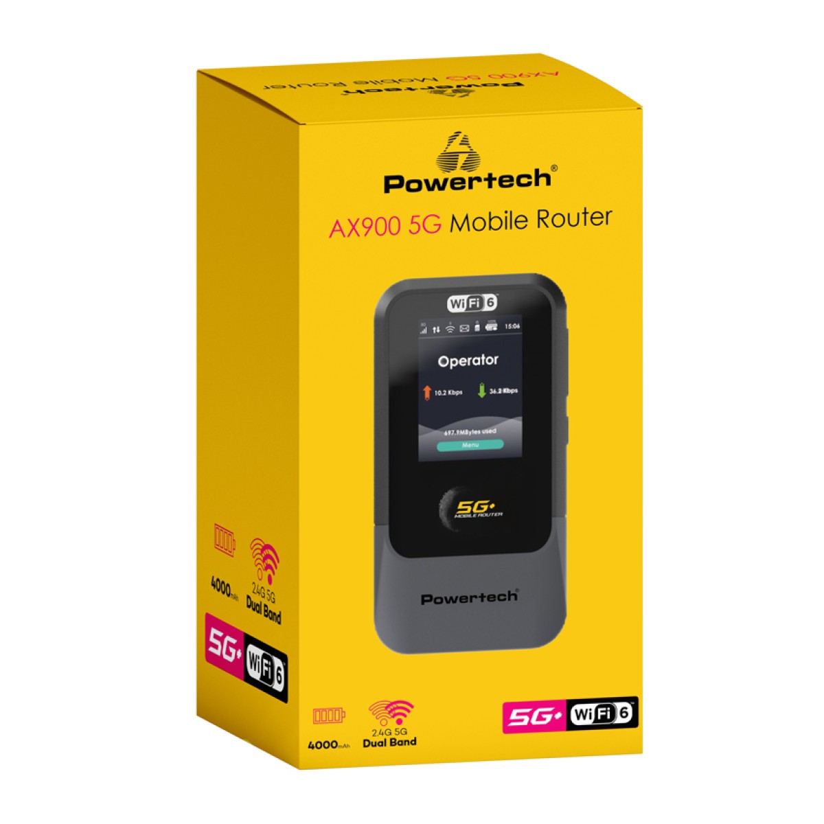 POWERTECH 5G mobile router PT-1512, WiFi 6, AX900 dual band, 4000mAh