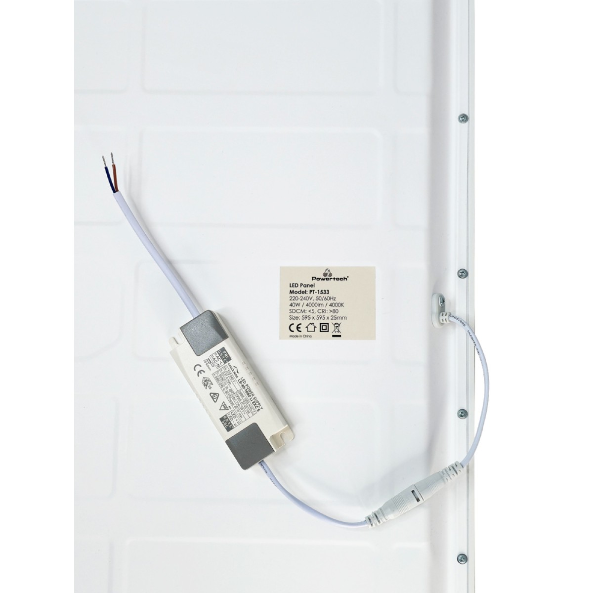POWERTECH LED panel ψευδοροφής PT-1533, 40W, 59.5x59.5cm, τετράγωνο, 4000K, 4000lm, λευκό