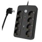 POWERTECH πολύπριζο ασφαλείας PT-1535, 8 θέσεων, με USB & USB-C θύρες, 16A, 1.5m, μαύρο