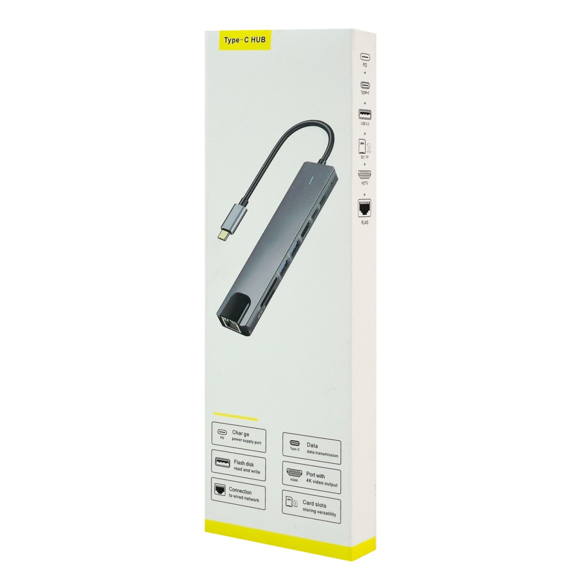 POWERTECH docking station PT-1537, 8 θυρών, USB-C σύνδεση, 100W PD, 1000Mbps, γκρι