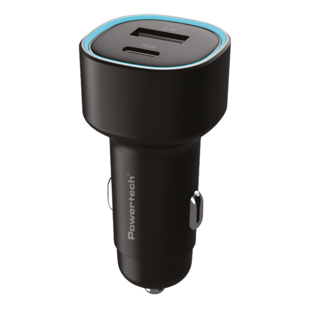 POWERTECH φορτιστής αυτοκινήτου PT-1539, USB & USB-C, 85W, μαύρος