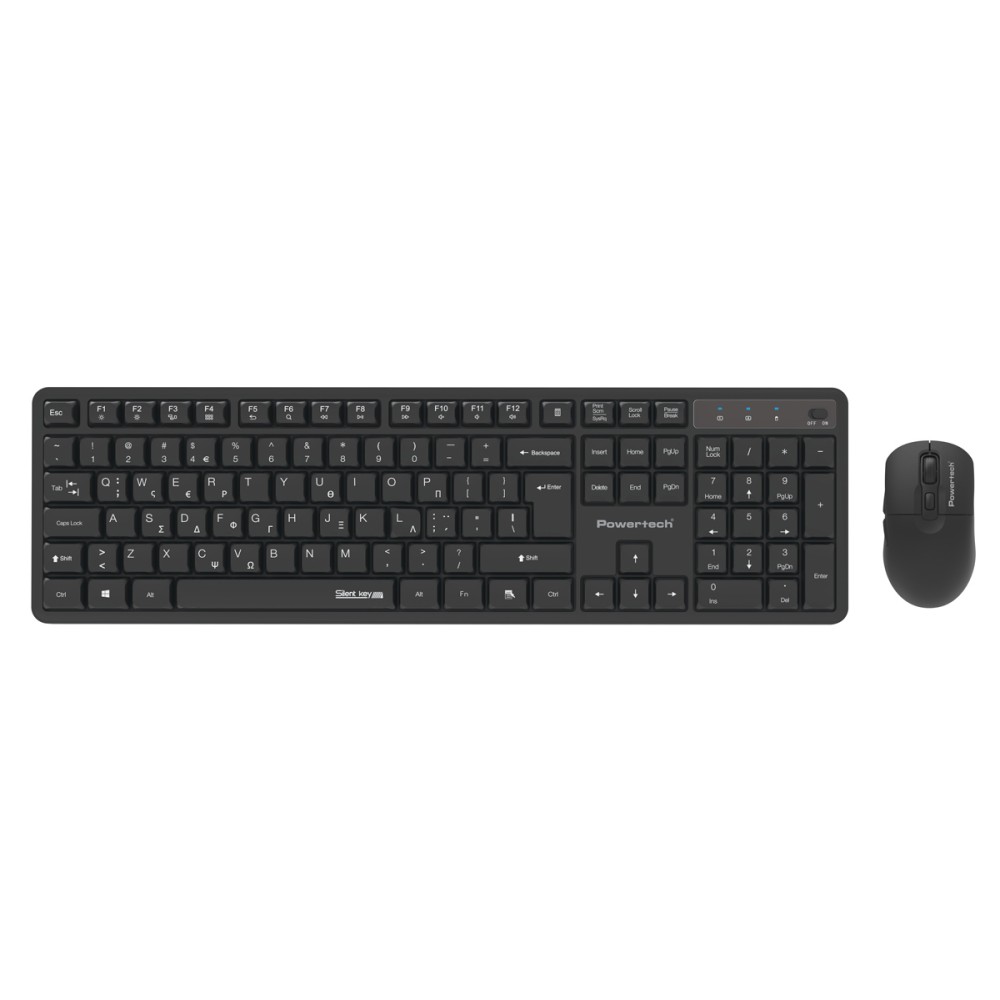 POWERTECH set ασύρματο ποντίκι & πληκτρολόγιο PT-1541, 2.4GHz, αθόρυβο, μαύρο