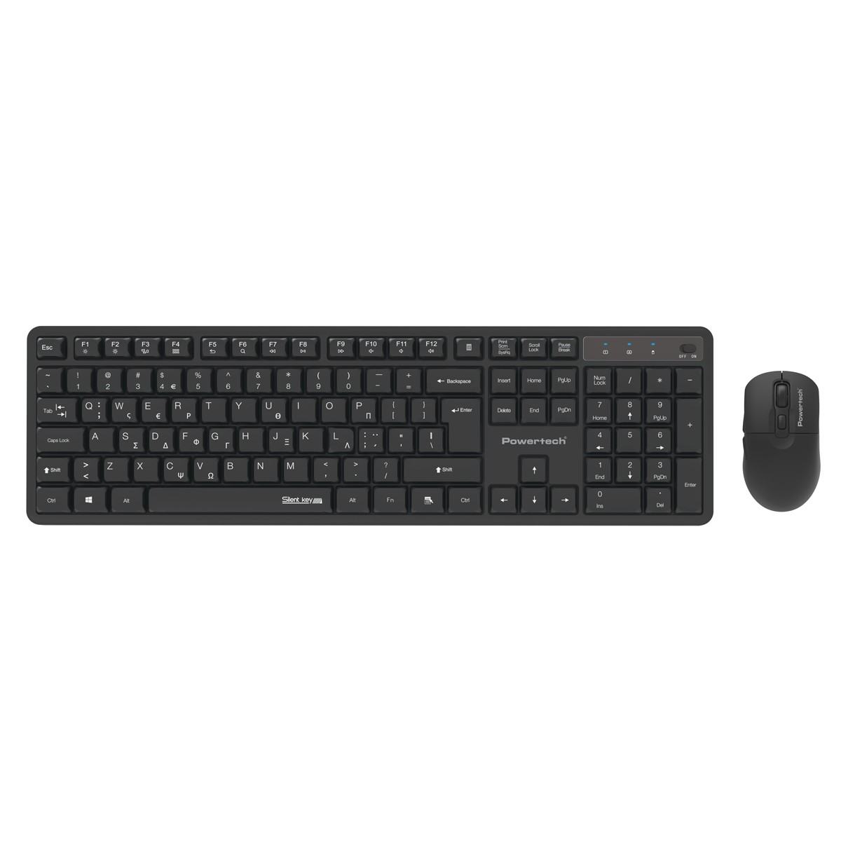 POWERTECH set ασύρματο ποντίκι & πληκτρολόγιο PT-1541, 2.4GHz, αθόρυβο, μαύρο