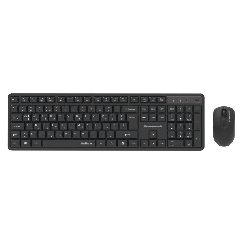 POWERTECH set ασύρματο ποντίκι & πληκτρολόγιο PT-1541, 2.4GHz, αθόρυβο, μαύρο