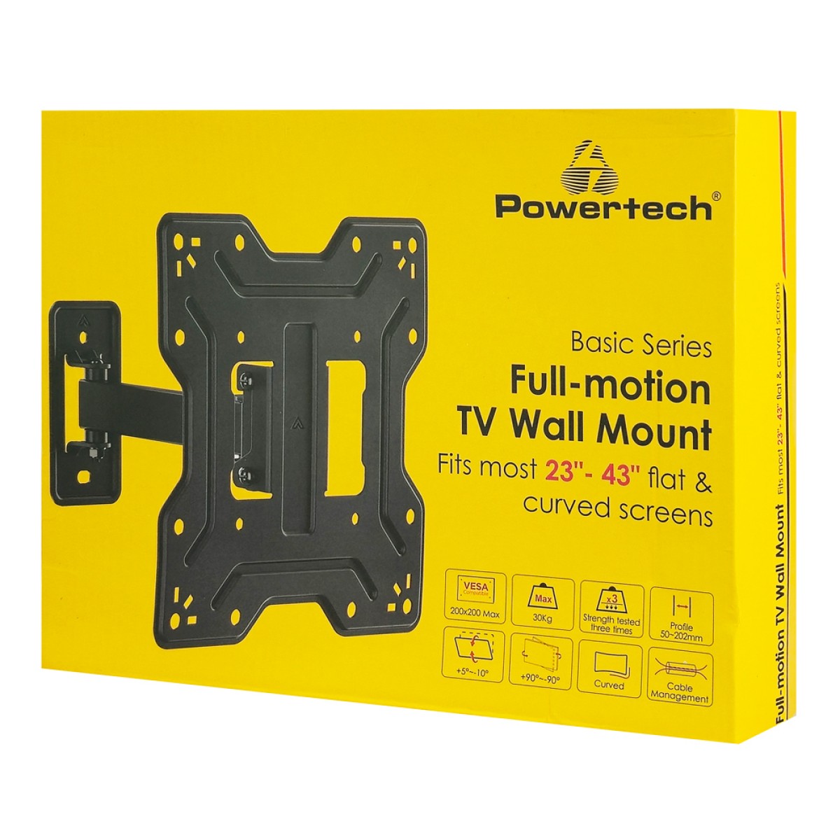 POWERTECH επιτοίχια βάση τηλεόρασης PT-1555, 23-43", έως 30kg, full motion