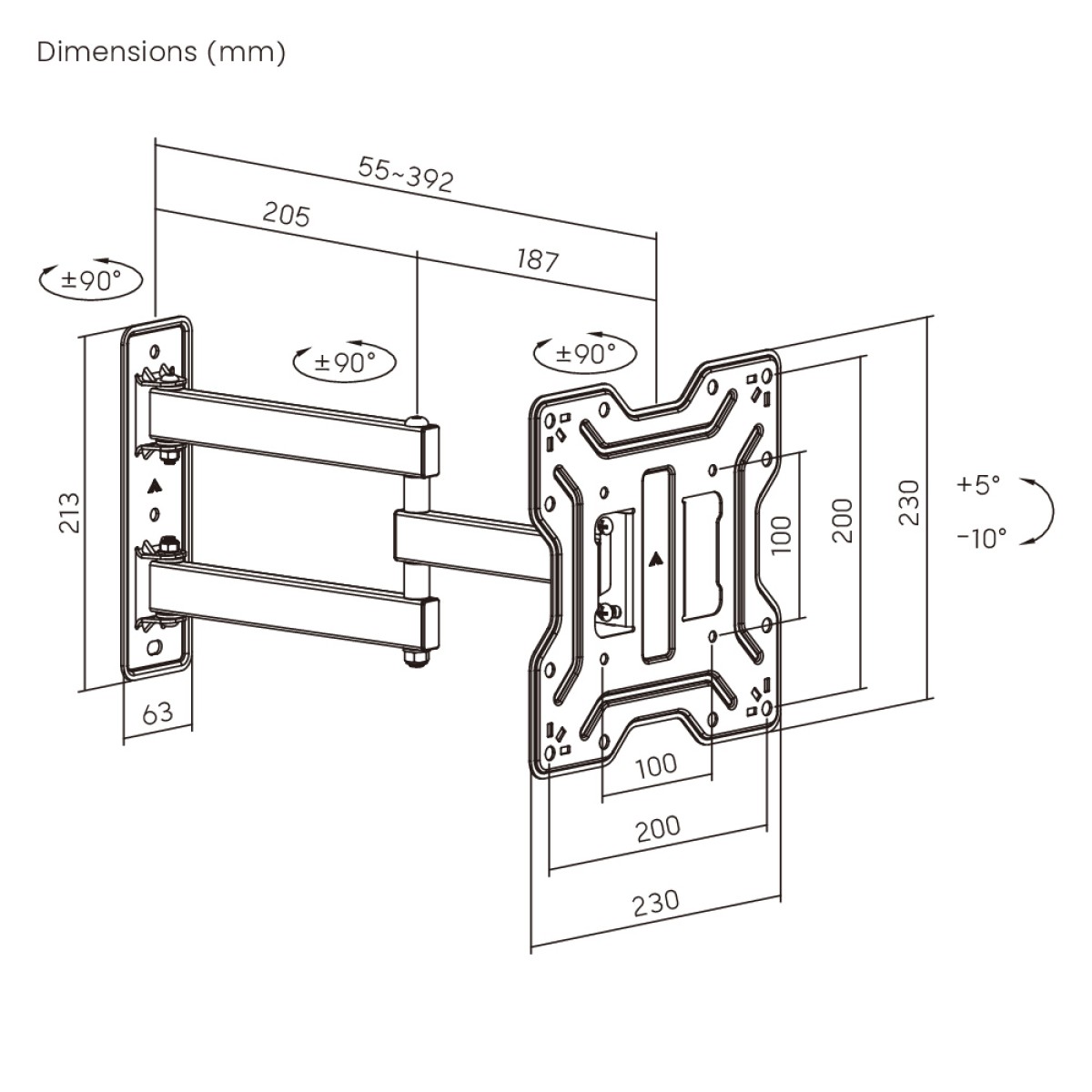POWERTECH επιτοίχια βάση τηλεόρασης PT-1556, 23-43", έως 30kg, full motion