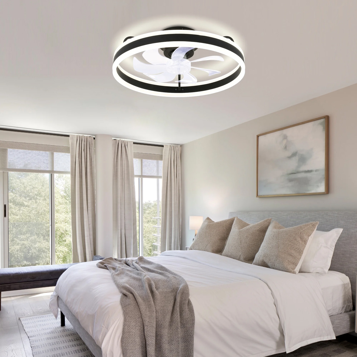 POWERTECH ανεμιστήρας οροφής PT-1560 με LED φως, 45W, Φ50x20cm, μαύρος