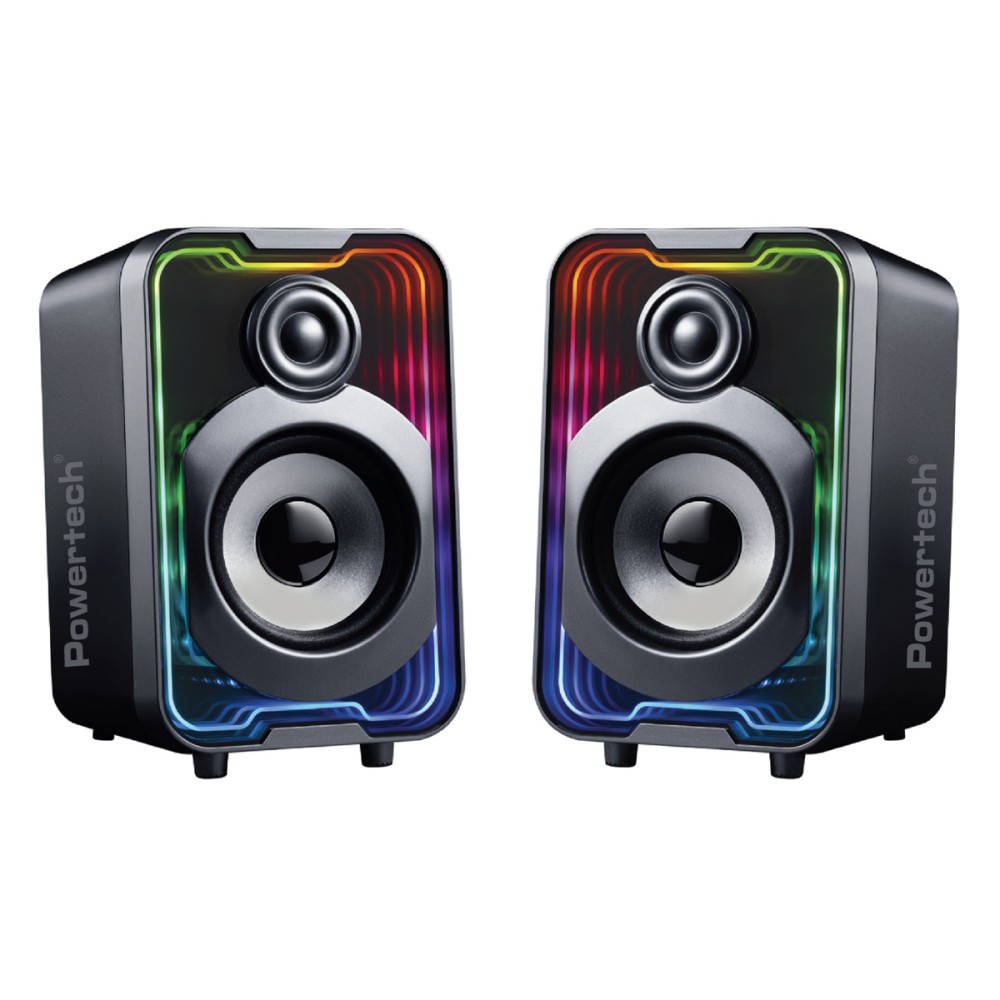 POWERTECH ηχεία PT-1575 με RGB φωτισμό, 2x 5W, Bluetooth & USB/USB-C, μαύρα