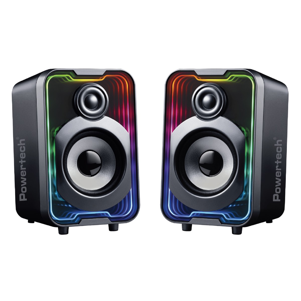 POWERTECH ηχεία PT-1575 με RGB φωτισμό, 2x 5W, Bluetooth & USB/USB-C, μαύρα