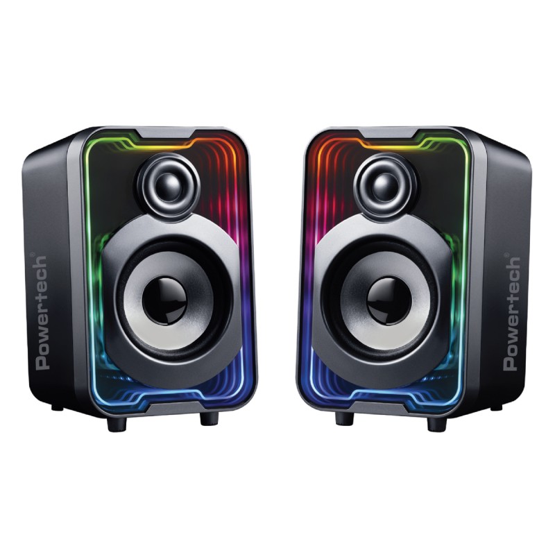 POWERTECH ηχεία PT-1575 με RGB φωτισμό, 2x 5W, Bluetooth & USB/USB-C, μαύρα