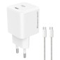 POWERTECH φορτιστής τοίχου PT-1577 με καλώδιο, USB-C, 65W, GaN, AVS, λευκός