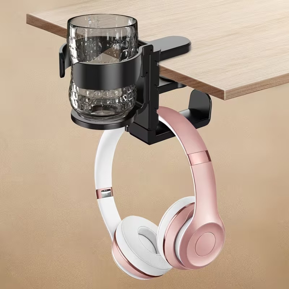 POWERTECH βάση ακουστικών & ποτηροθήκη γραφείου PT-1579, περιστρεφόμενη, μαύρη