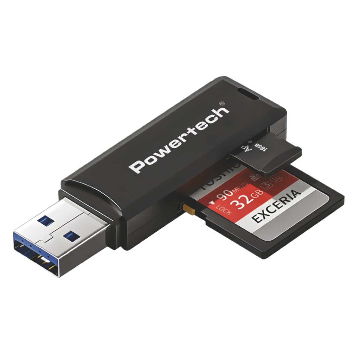 POWERTECH card reader PT-1605 για SD & micro SD, USB 3.0, 5Gbps, μαύρο