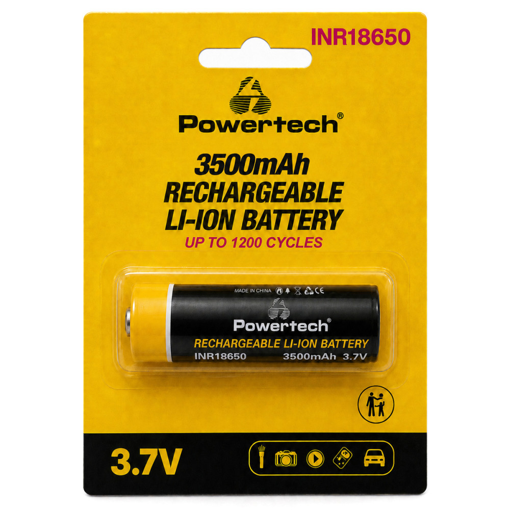 POWERTECH επαναφορτιζόμενη μπαταρία Li-ion INR18650 PT-1615, 3500mAh, 3.7V, button top, 1τμχ