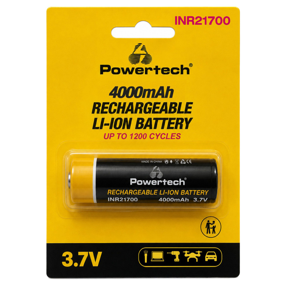 POWERTECH επαναφορτιζόμενη μπαταρία Li-ion INR21700 PT-1616, 4000mAh, 3.7V, button top, 1τμχ