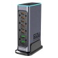 POWERTECH σταθμός φόρτισης PT-1621, 2x USB & 6x USB-C, GaN, 140W, γκρι