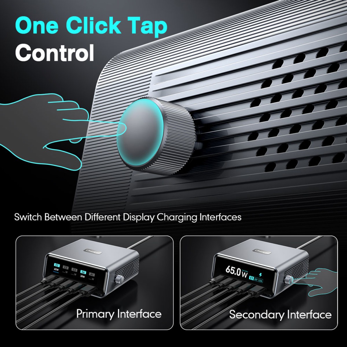 POWERTECH σταθμός φόρτισης PT-1622 με οθόνη, USB & 4x USB-C, GaN, 100W, ασημί