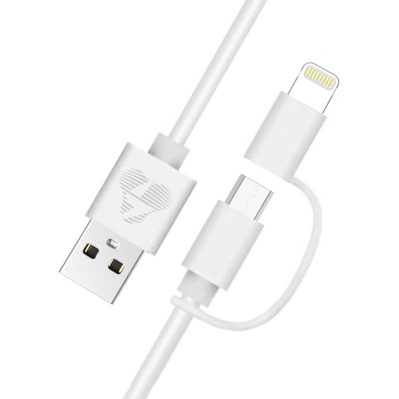 POWERTECH καλώδιο USB σε Micro/Lightning PT-707, MFi, 2.4A, 1m, λευκό