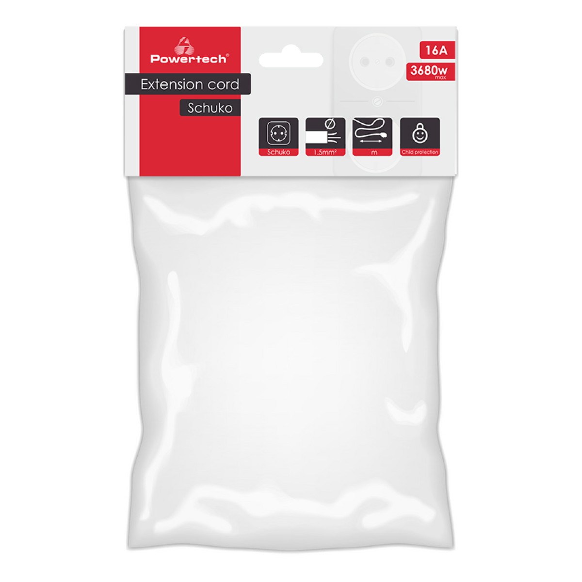 POWERTECH μπαλαντέζα ρεύματος PT-888, 1x schuko, 16A, 3m, λευκή
