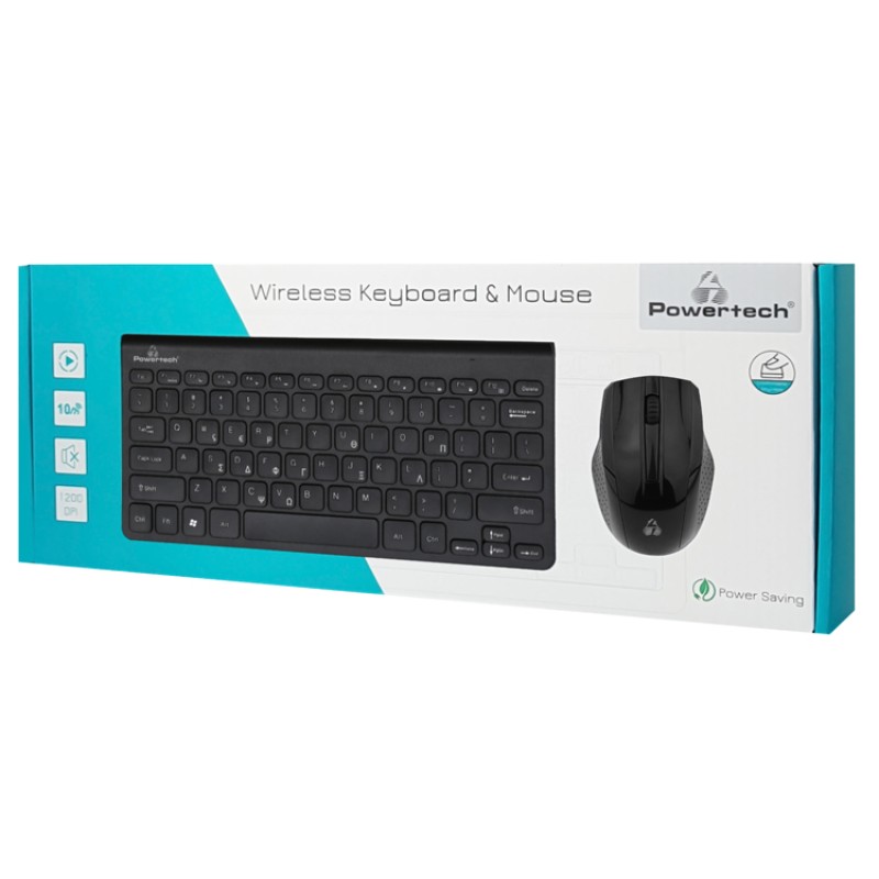 POWERTECH set ποντίκι & πληκτρολόγιο PT-940, ασύρματο, 1200DPI, μαύρο