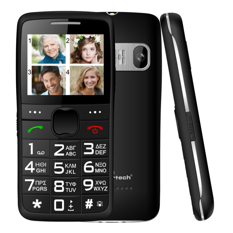 POWERTECH κινητό τηλέφωνο Sentry Eco V2, dual SIM, πλήκτρο SOS, μαύρο