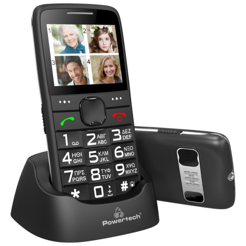 POWERTECH κινητό τηλέφωνο Sentry Eco V2, dual SIM, πλήκτρο SOS, μαύρο