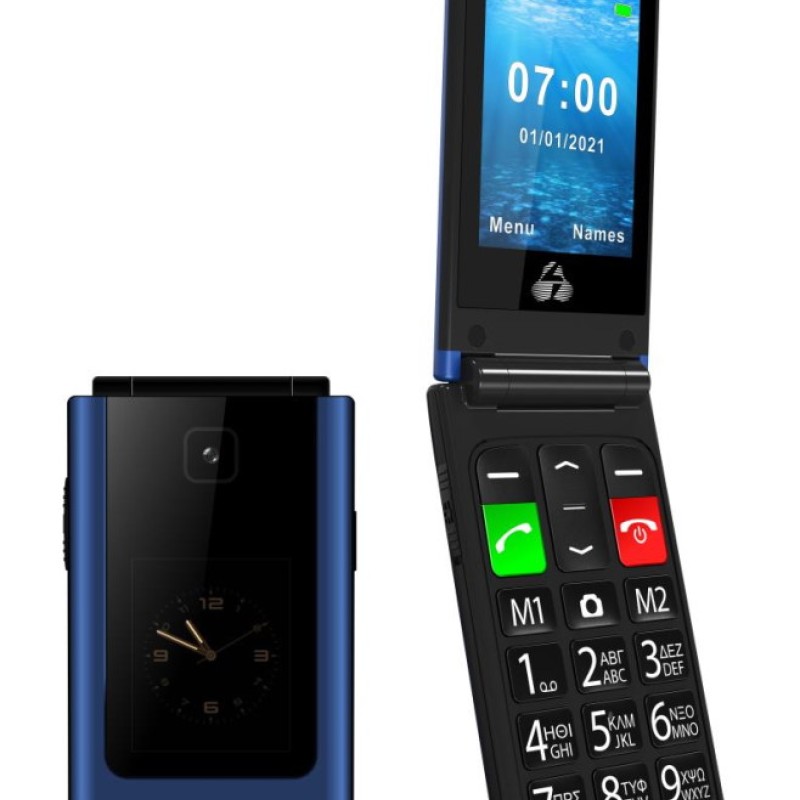 POWERTECH κινητό τηλέφωνο Sentry Dual II V2, 2 οθόνες, dual SIM, πλήκτρο SOS, μπλε