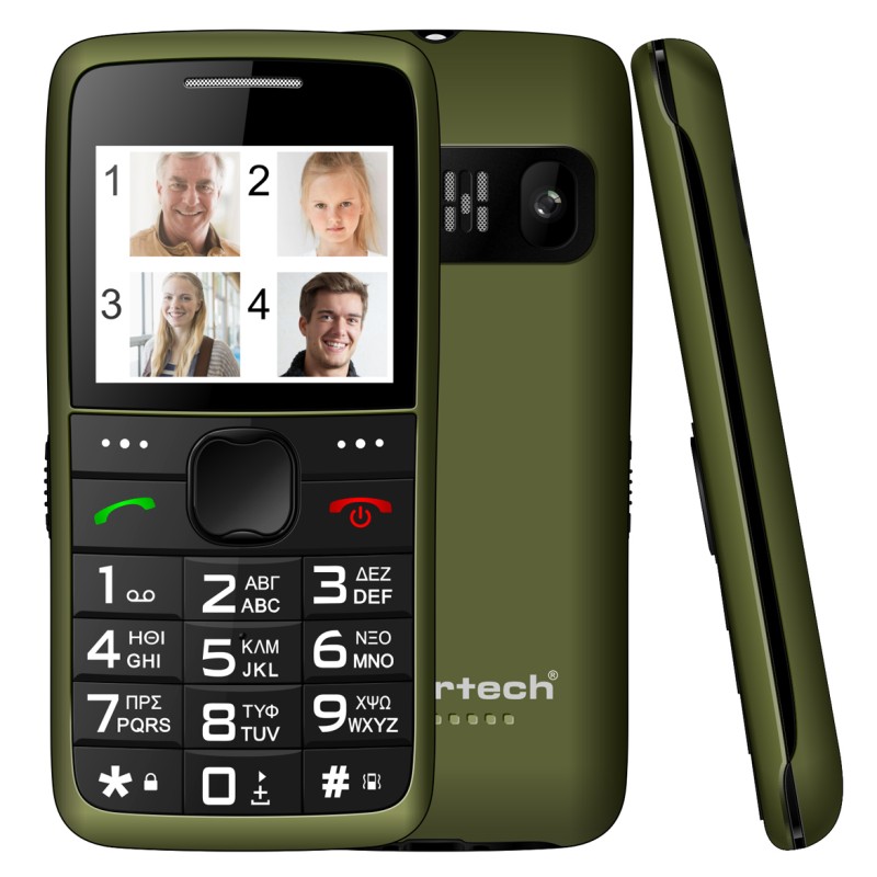 POWERTECH κινητό τηλέφωνο Sentry Eco V2, dual SIM, πλήκτρο SOS, χακί