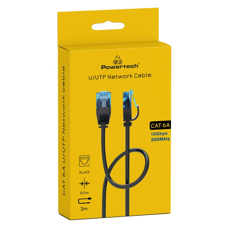 POWERTECH καλώδιο δικτύου PTR-0144 Cat 6a U/UTP, copper, slim, 3m, μαύρο