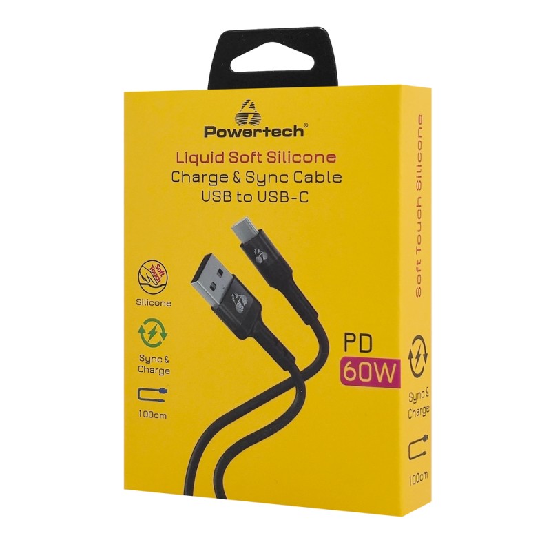 POWERTECH καλώδιο USB-C σε USB PTR-0161, σιλικόνης, 60W, 480Mbps, 1m, μαύρο