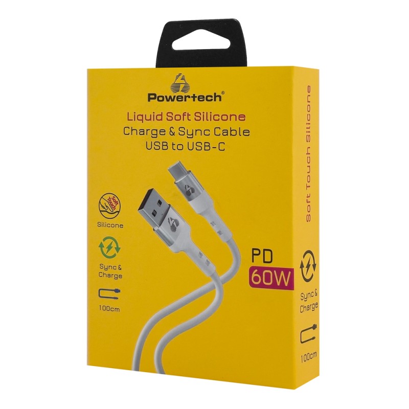 POWERTECH καλώδιο USB-C σε USB PTR-0162, σιλικόνης, 60W, 480Mbps, 1m, λευκό