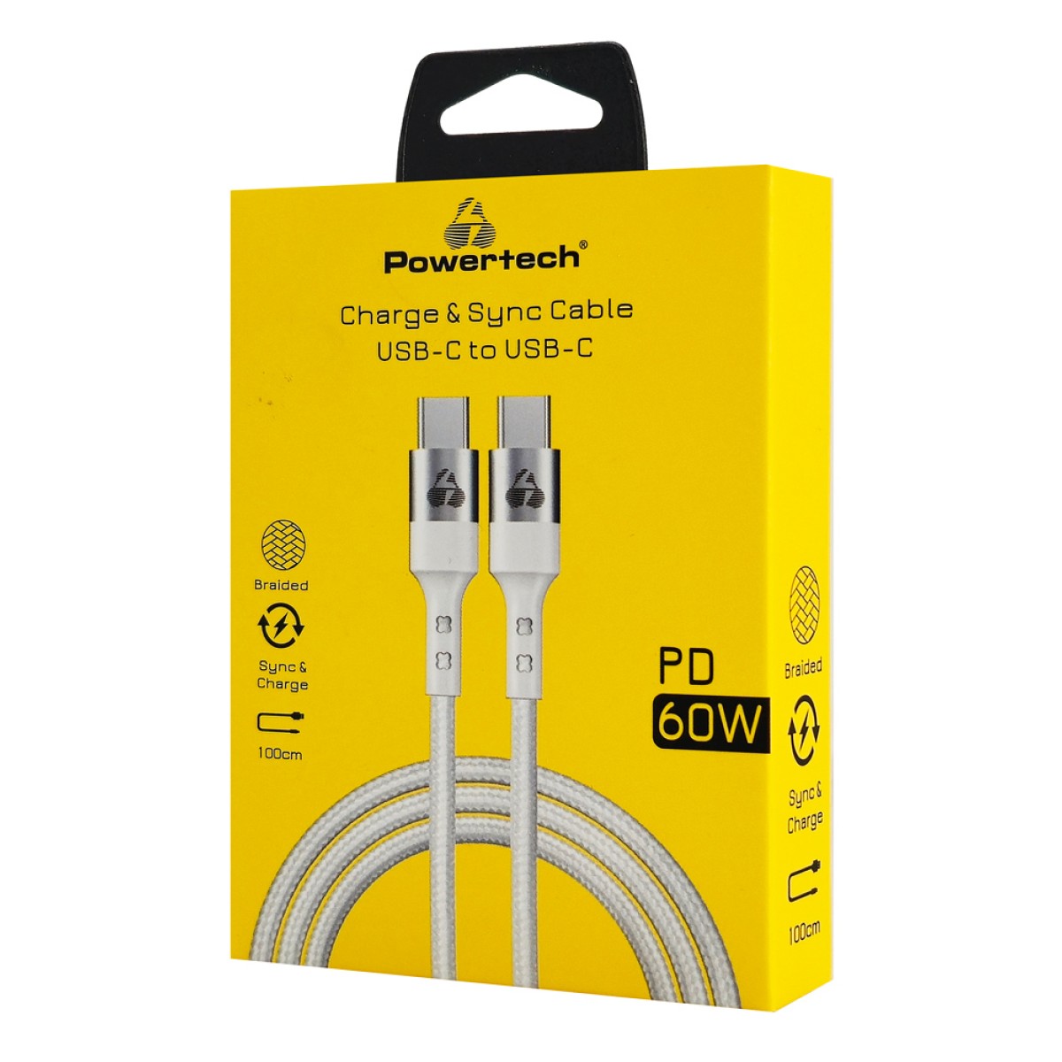 POWERTECH καλώδιο USB-C σε USB-C PTR-0167, PD 60W, copper, 1m, λευκό