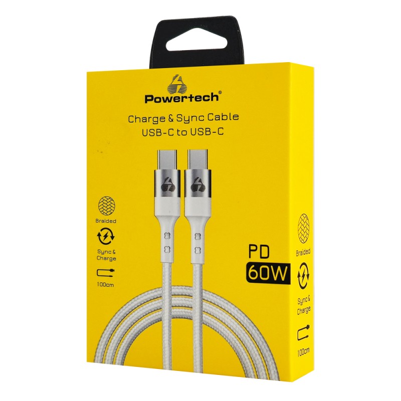 POWERTECH καλώδιο USB-C σε USB-C PTR-0167, PD 60W, copper, 1m, λευκό