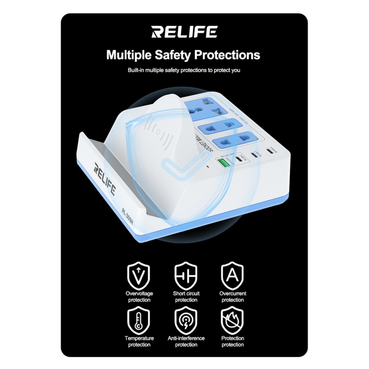 RELIFE σταθμός φόρτισης RL-309H, USB/3x USB-C/3x DC/wireless, 72W, λευκός
