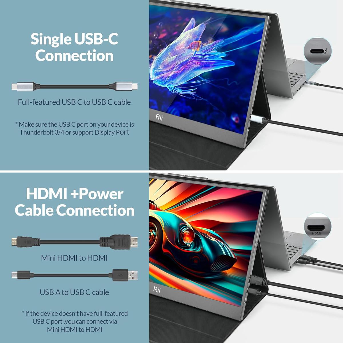 RIITEK φορητή οθόνη RS100, IPS, 15.6" 1920x1080, HDR, mini HDMI/USB-C, με ηχεία