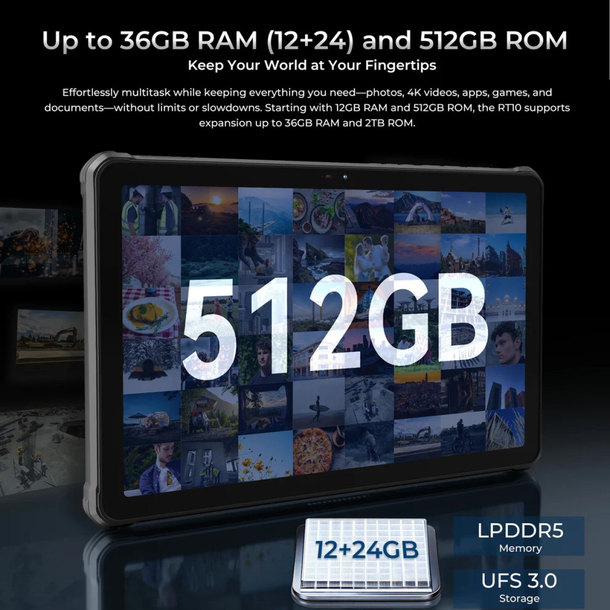 OUKITEL tablet RT10, 11", 12/512GB, 25000mAh, IP68/IP69K/MIL-STD-810H, 5G, μαύρο