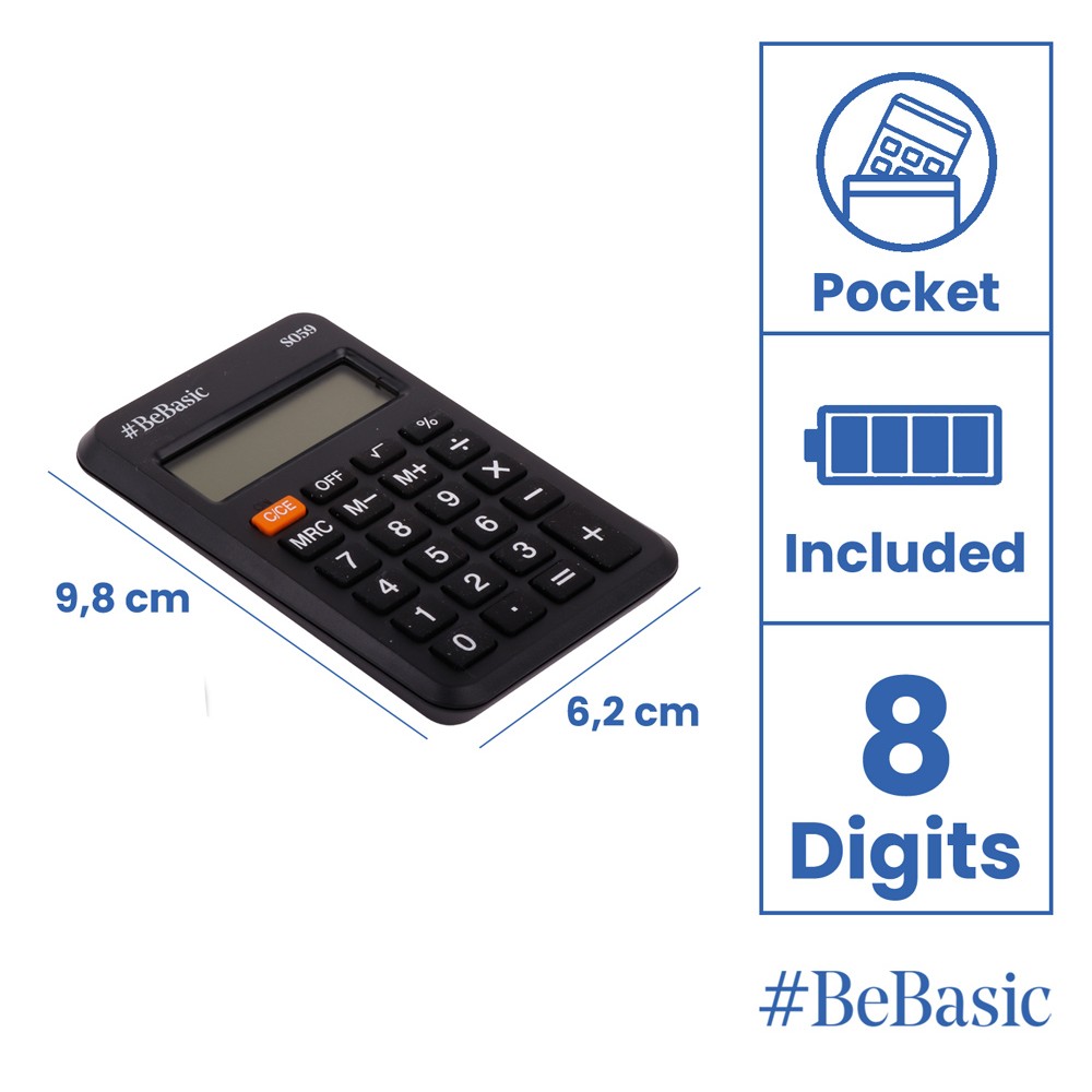 BEBASIC αριθμομηχανή τσέπης S059, μπαταρίας, 8 ψηφία, μαύρη