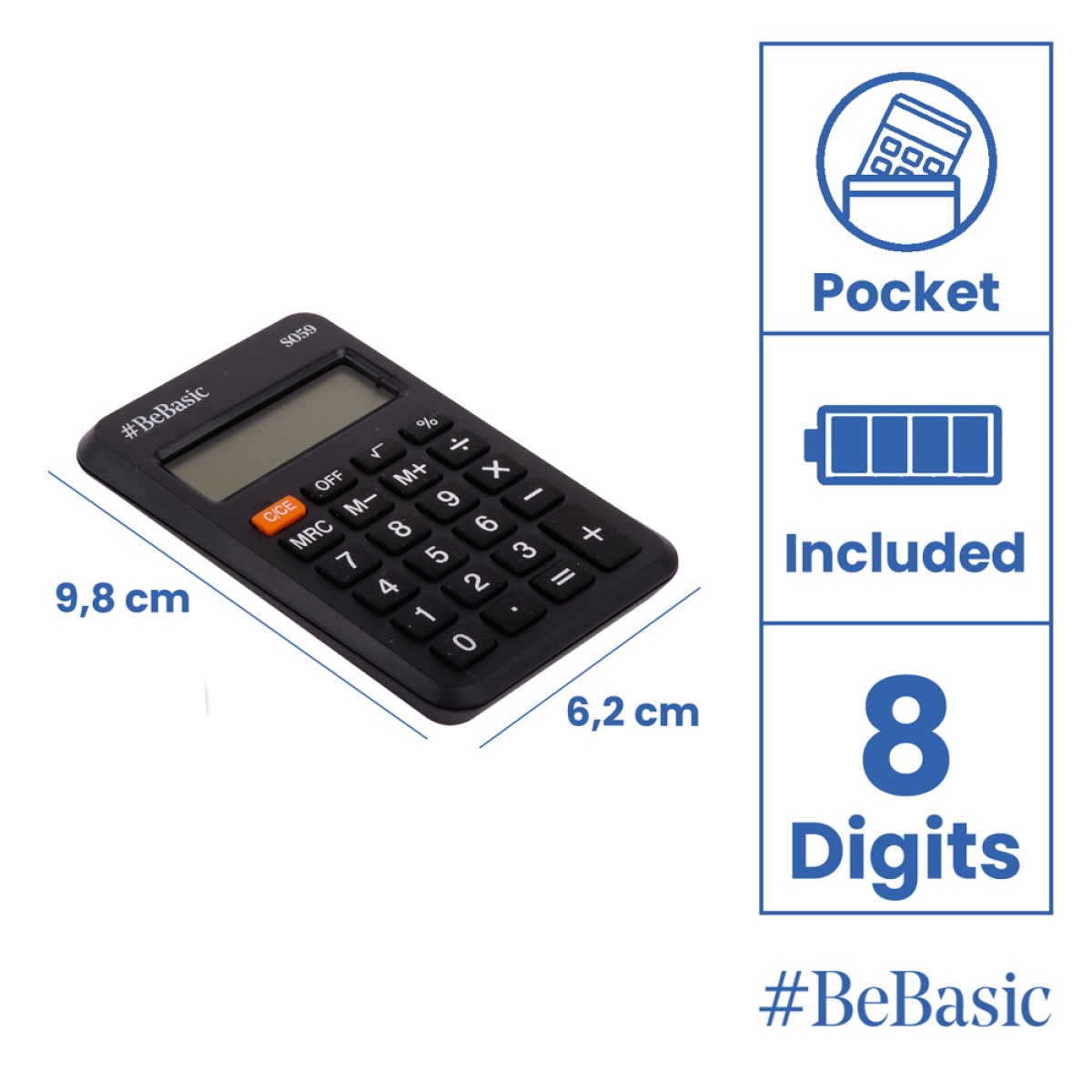 BEBASIC αριθμομηχανή τσέπης S059, μπαταρίας, 8 ψηφία, μαύρη