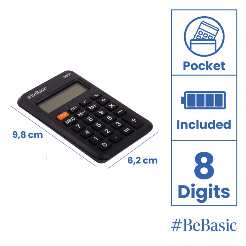 BEBASIC αριθμομηχανή τσέπης S059, μπαταρίας, 8 ψηφία, μαύρη