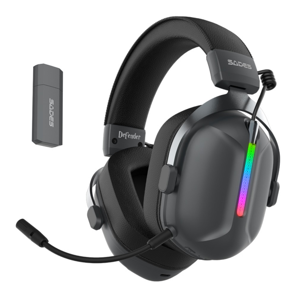 SADES gaming headset Defender, ασύρματα & ενσύρματα, 50mm, 1050mAh, RGB, multi-platform, μαύρο