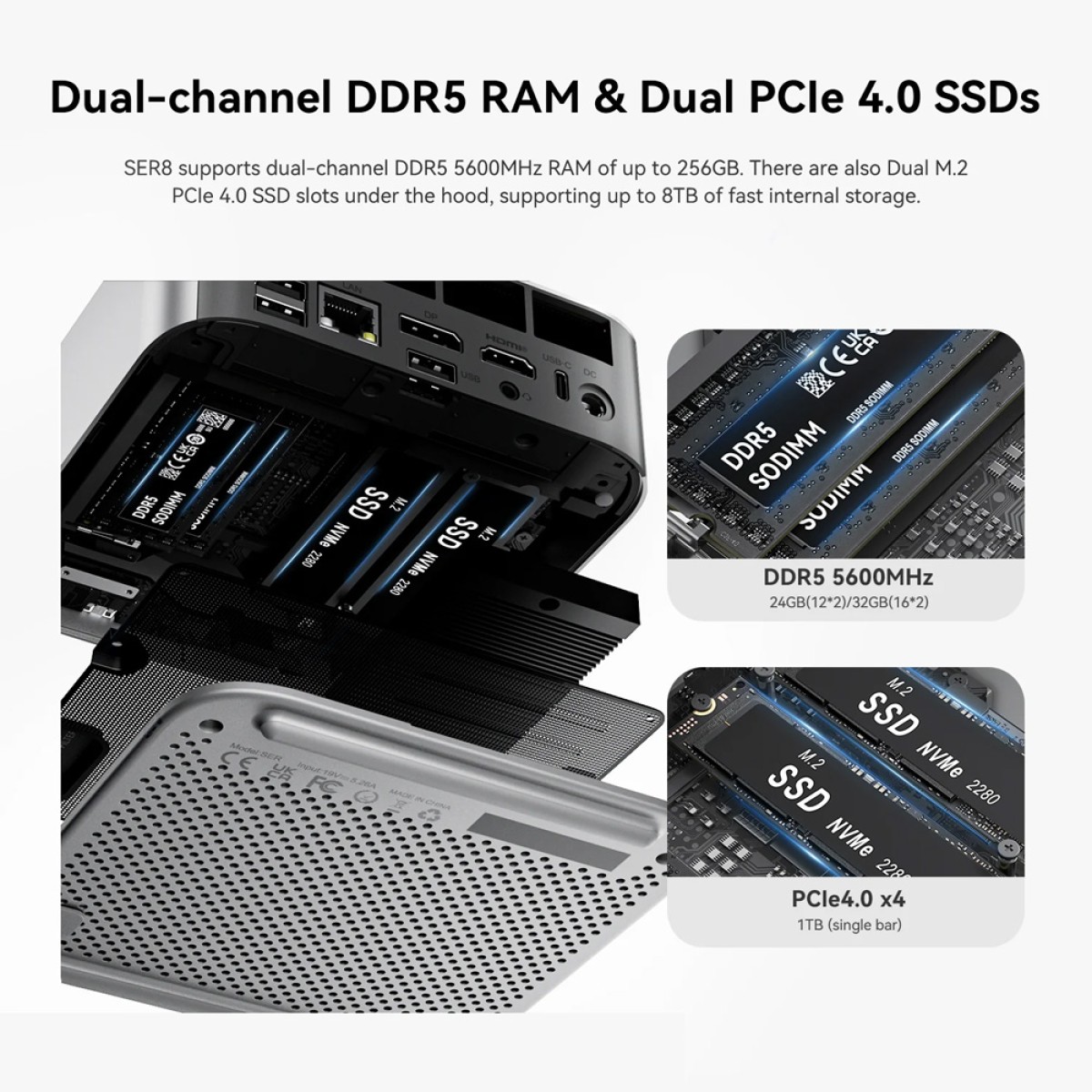 BEELINK mini PC SER8, AMD Ryzen 7 8745HS, 16GB, 512GB M.2, Windows 11 Pro