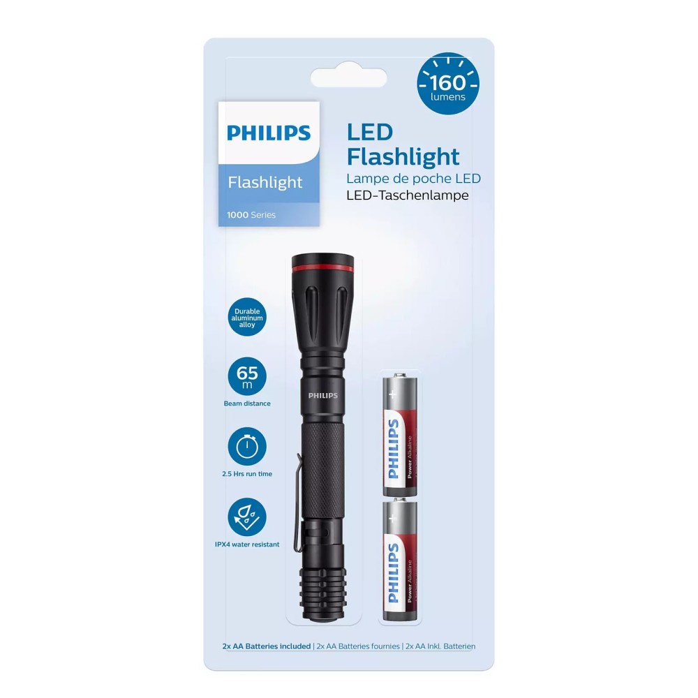 PHILIPS φορητός φακός LED SFL1001P-10, 1000 series, 160lm, μαύρος