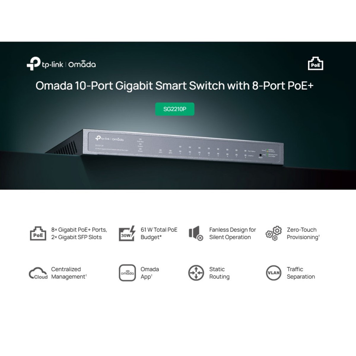 TP-LINK smart PoE+ switch SG2210P, 10-Port Gigabit, V 5.20