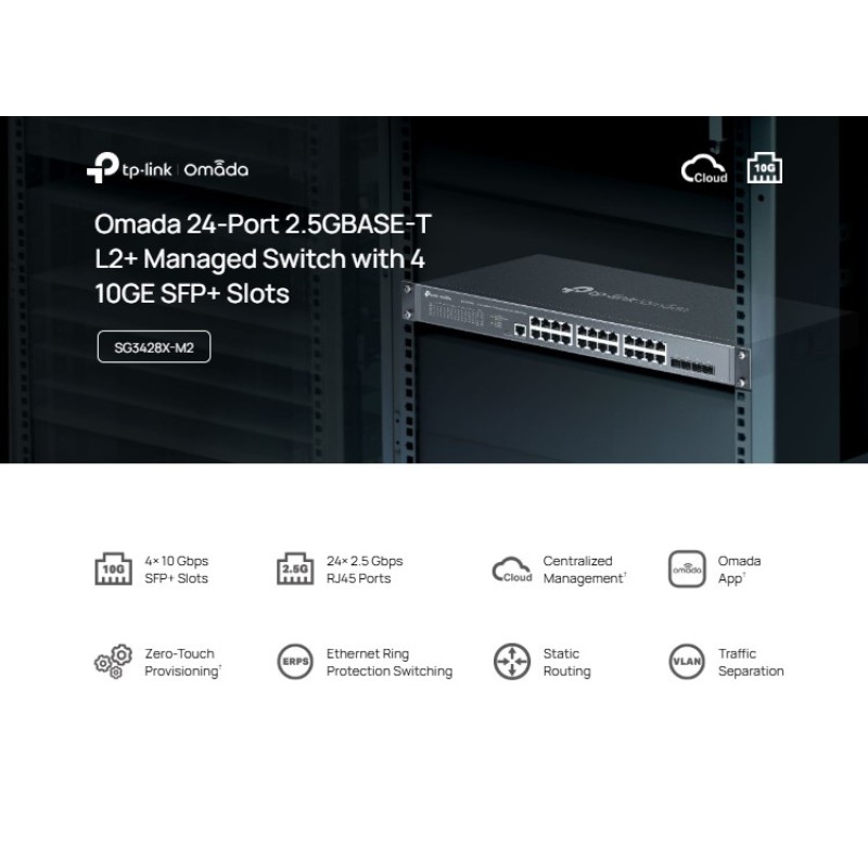 TP-LINK L2+ managed switch SG3428X-M2, 24x 2.5Gbps θύρες, V1.20
