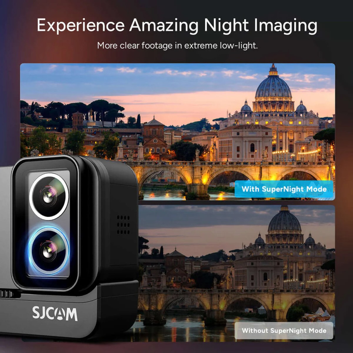 SJCAM action camera SJ20 με 2x φακούς, 2x οθόνες, 20MP/4K, WiFi, αδιάβροχη θήκη, μαύρη