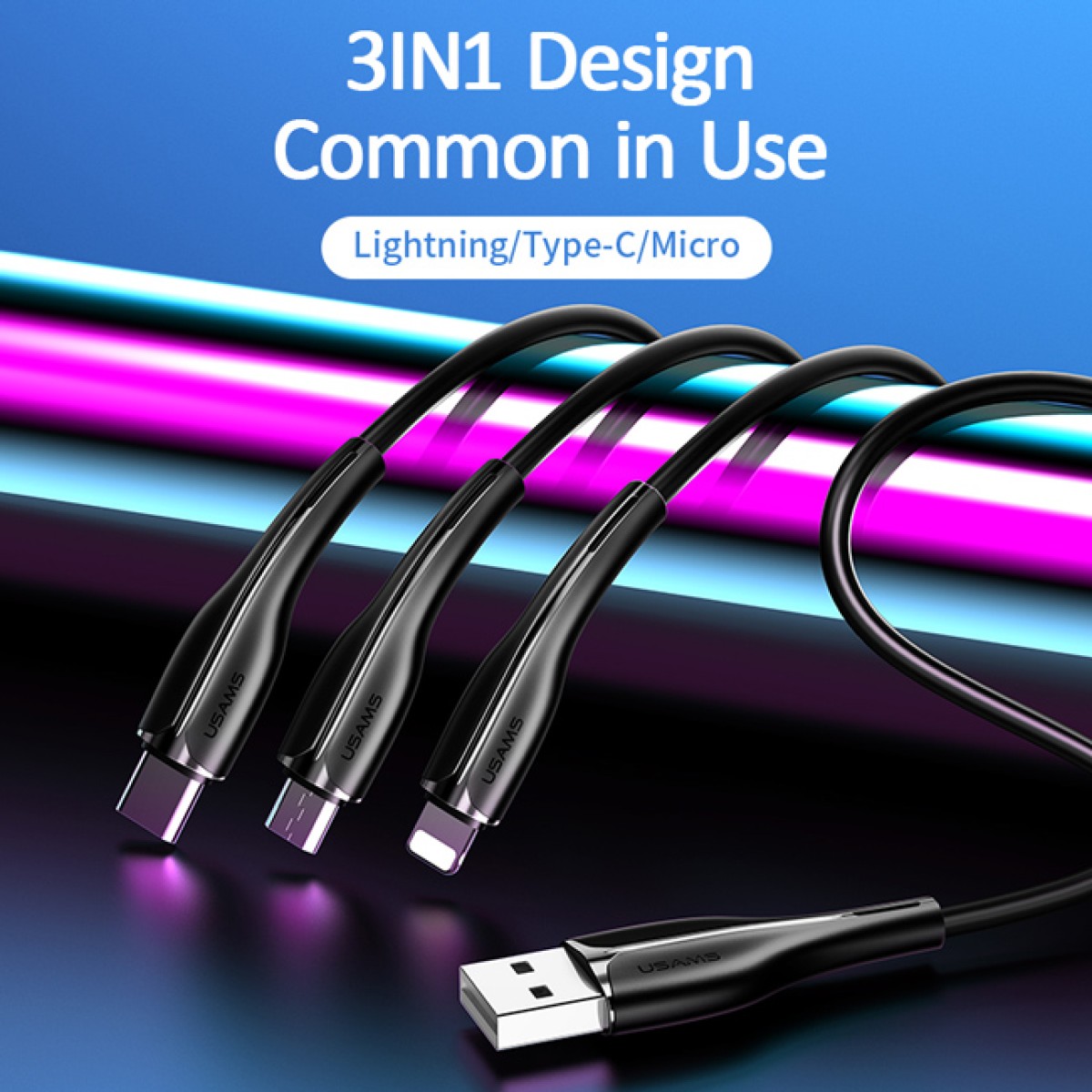 USAMS καλώδιο USB σε USB-C/Lightning/Micro USB US-SJ374, 2A, 1m, μαύρο