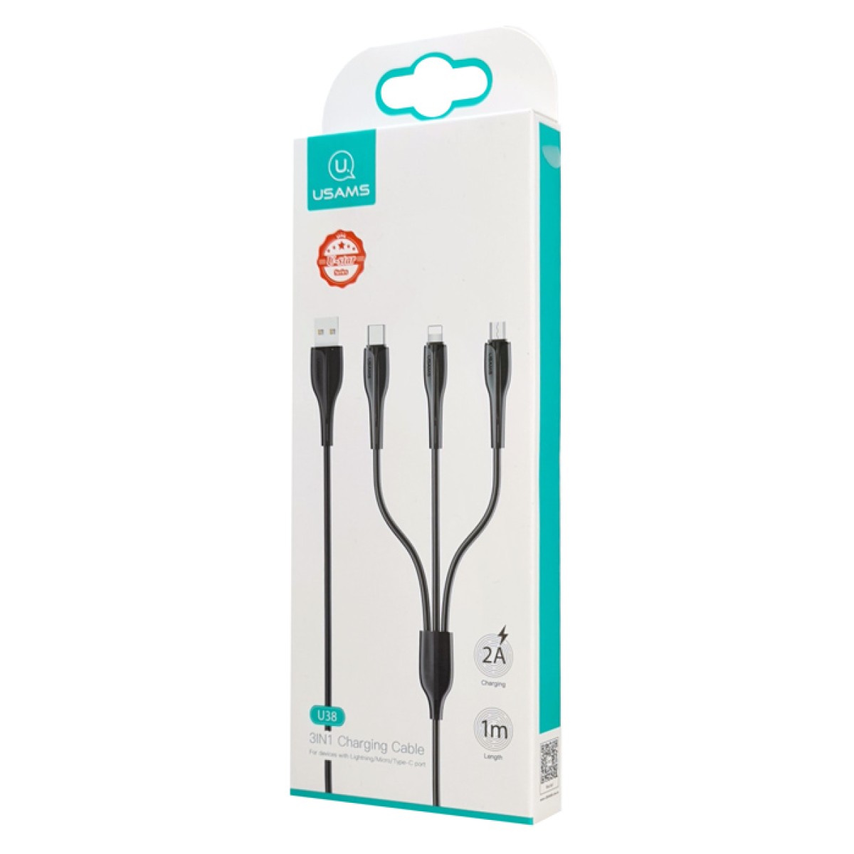 USAMS καλώδιο USB σε USB-C/Lightning/Micro USB US-SJ374, 2A, 1m, μαύρο