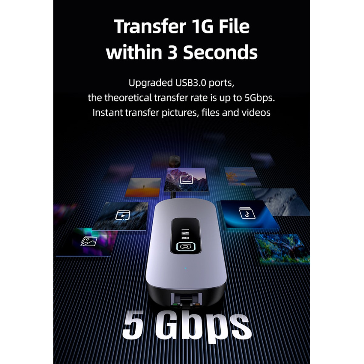 USAMS docking station US-SJ643, 8 θυρών, USB-C, 4K, 100W PD, LAN, γκρι